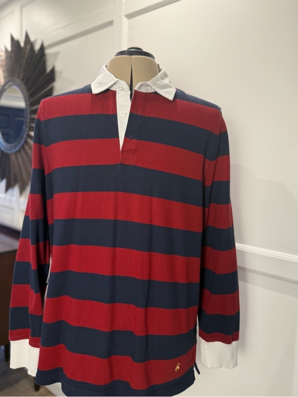 Brooks Brothers Red and Navy Striped Long Sleeve Polo Rugby